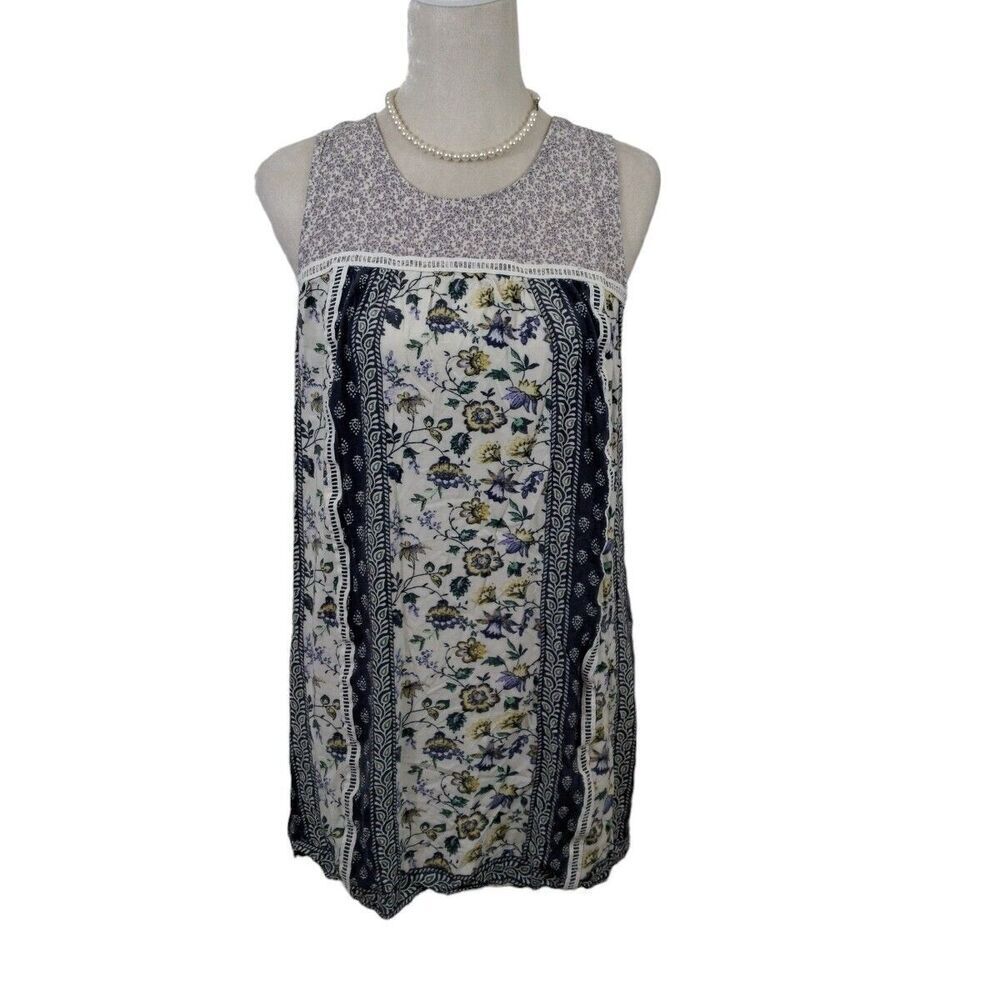 Knox Rose Womens Size M Floral Top Sleeveless Boho Zip Back
